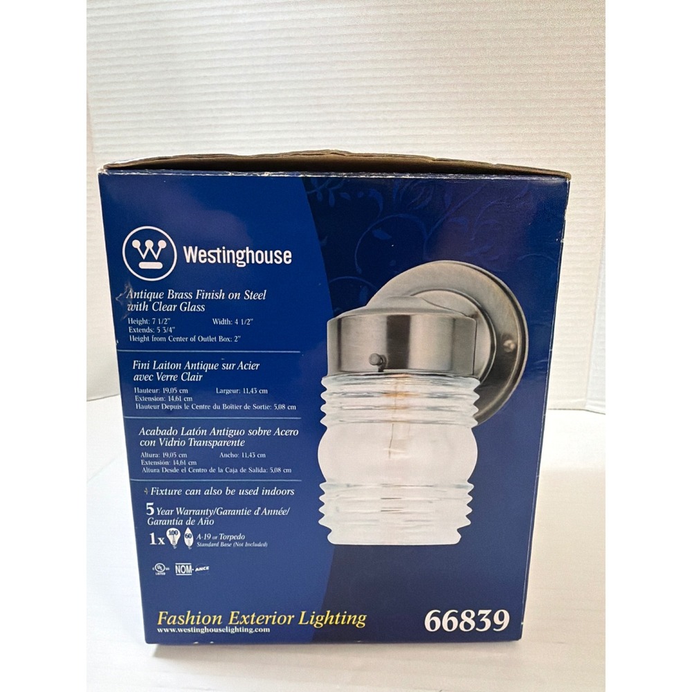 NEW Westinghouse‎ 66839 Antique Brass Finish Clear Glass Exterior Light Fixture